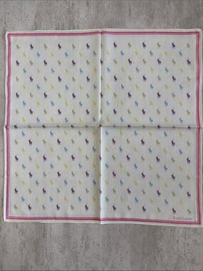 Ralph Lauren White Handkerchief with Multicolor Polo Pony Motif